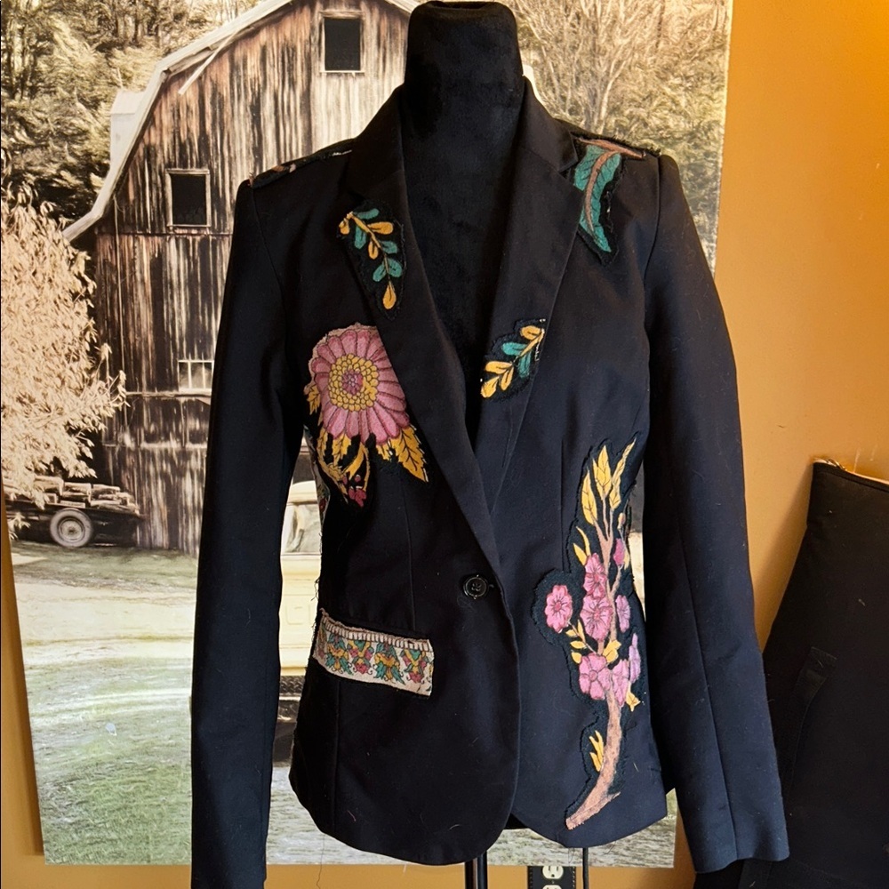 Upcycled Embroidered Black Women's Blazer